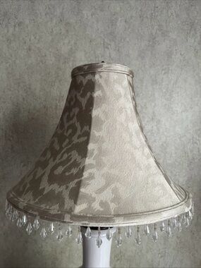 Vintage Victorian Beige Bell Lamp Shade with Dangling Clear Beads Set of 2 EUC